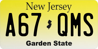NJ license plate A67QMS