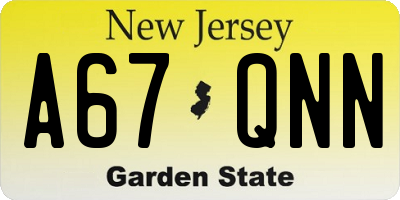 NJ license plate A67QNN