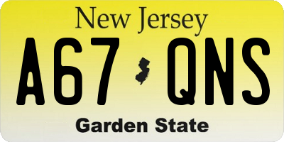 NJ license plate A67QNS