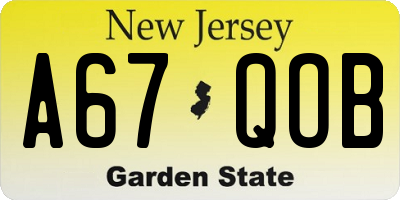 NJ license plate A67QOB