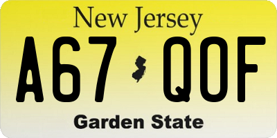 NJ license plate A67QOF