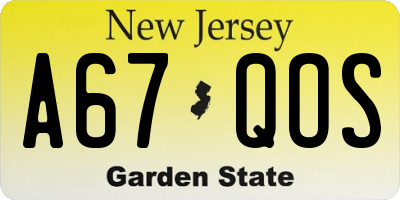 NJ license plate A67QOS