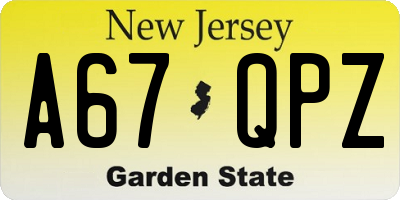 NJ license plate A67QPZ