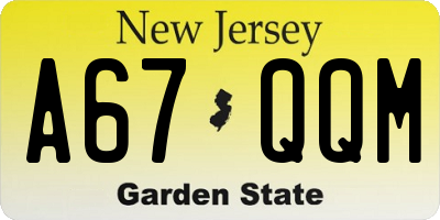 NJ license plate A67QQM