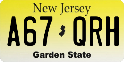 NJ license plate A67QRH
