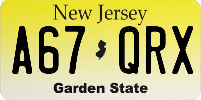 NJ license plate A67QRX