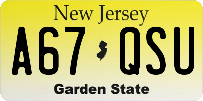 NJ license plate A67QSU