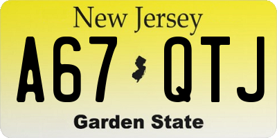NJ license plate A67QTJ