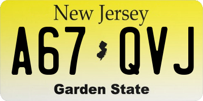 NJ license plate A67QVJ