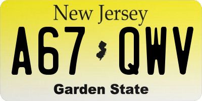 NJ license plate A67QWV