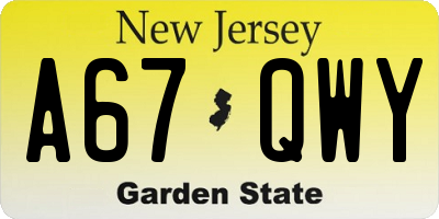 NJ license plate A67QWY