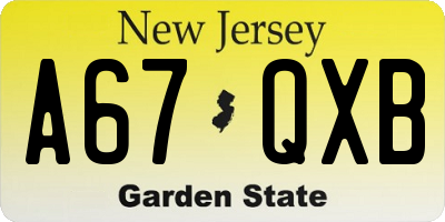 NJ license plate A67QXB
