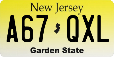 NJ license plate A67QXL
