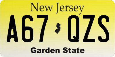 NJ license plate A67QZS