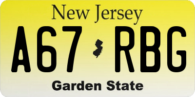 NJ license plate A67RBG