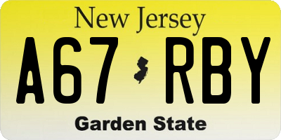 NJ license plate A67RBY