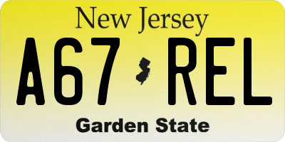 NJ license plate A67REL