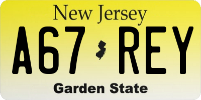 NJ license plate A67REY
