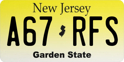 NJ license plate A67RFS