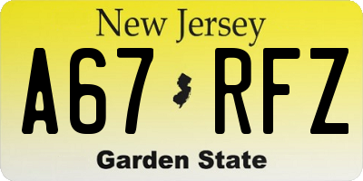 NJ license plate A67RFZ