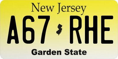 NJ license plate A67RHE