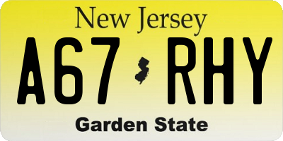 NJ license plate A67RHY