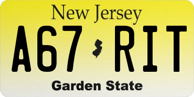 NJ license plate A67RIT