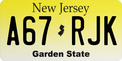 NJ license plate A67RJK