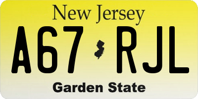 NJ license plate A67RJL
