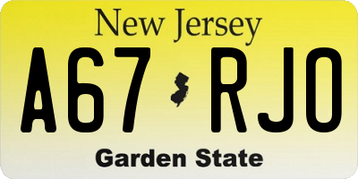NJ license plate A67RJO
