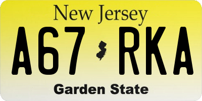 NJ license plate A67RKA