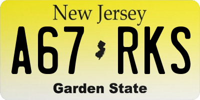 NJ license plate A67RKS