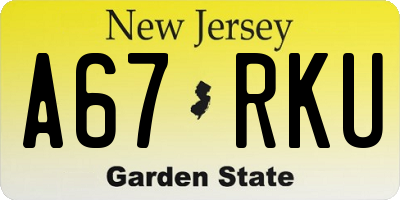 NJ license plate A67RKU