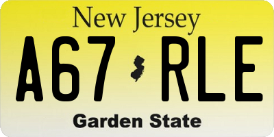NJ license plate A67RLE