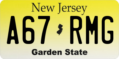 NJ license plate A67RMG