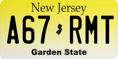 NJ license plate A67RMT