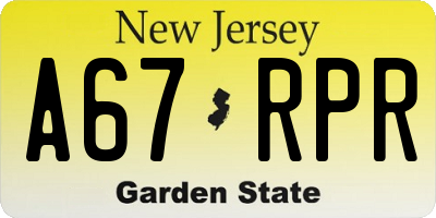 NJ license plate A67RPR