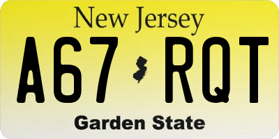 NJ license plate A67RQT