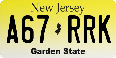 NJ license plate A67RRK