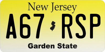 NJ license plate A67RSP