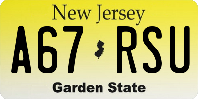 NJ license plate A67RSU