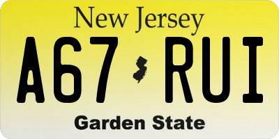 NJ license plate A67RUI