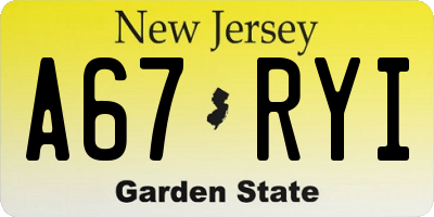 NJ license plate A67RYI