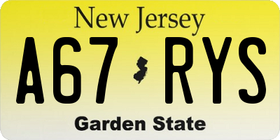 NJ license plate A67RYS