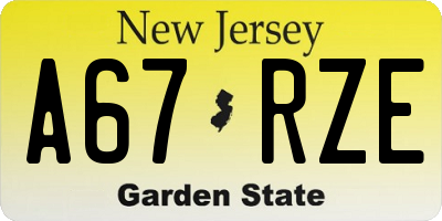NJ license plate A67RZE