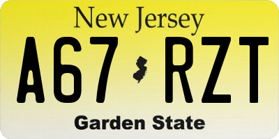 NJ license plate A67RZT