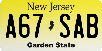 NJ license plate A67SAB