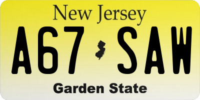 NJ license plate A67SAW