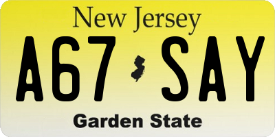 NJ license plate A67SAY