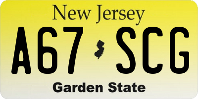 NJ license plate A67SCG